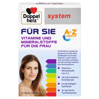 Abbildung der Produktverpackung Doppelherz system FÜR SIE Frontansicht